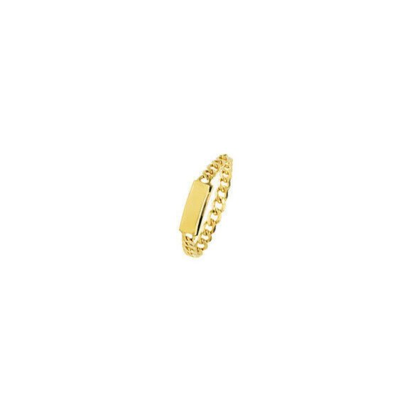14K Solid Real Gold ID Bar Plate Chain Ring